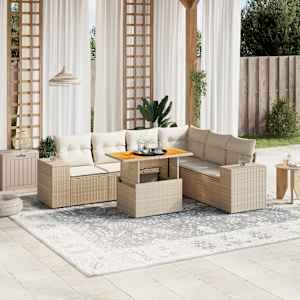 Vrtna sedežna garnitura 7-delna z blazinami bež poli ratan