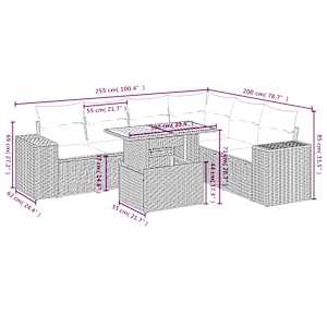 Vrtna sedežna garnitura 7-delna z blazinami bež poli ratan - slika 3