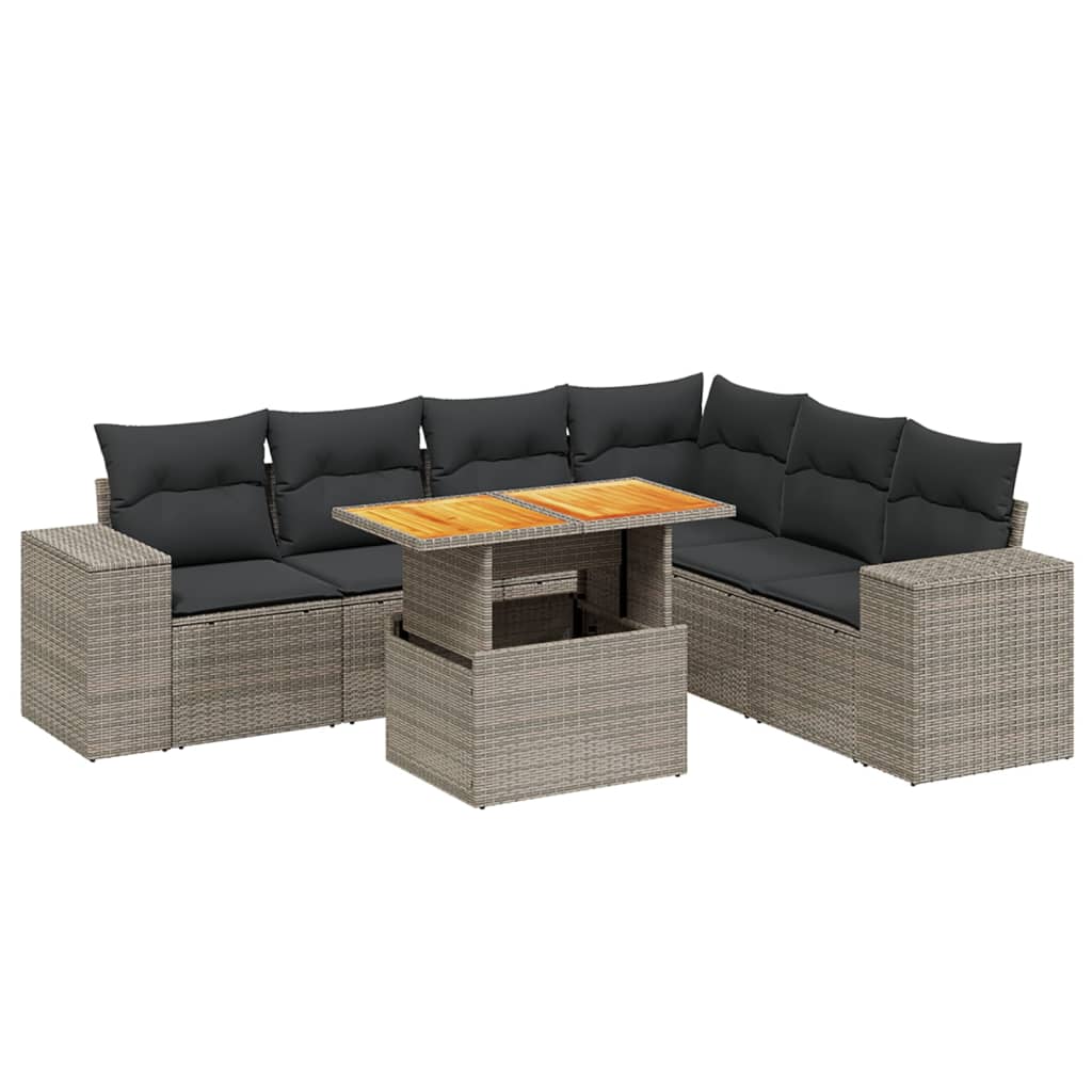 Thumbnail - vidaXL 7-tlg. Garten-Sofagarnitur mit Kissen Grau Poly Rattan