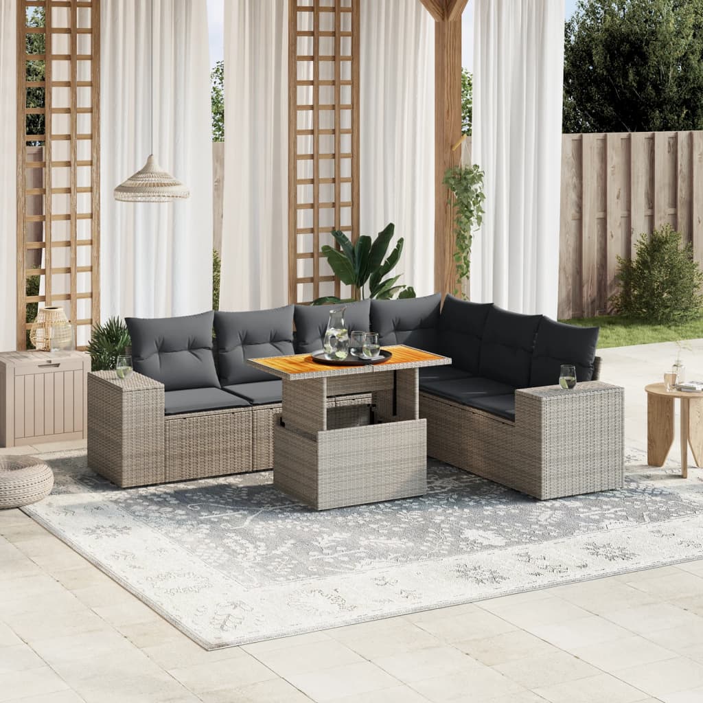 vidaXL 7-tlg. Garten-Sofagarnitur mit Kissen Grau Poly Rattan