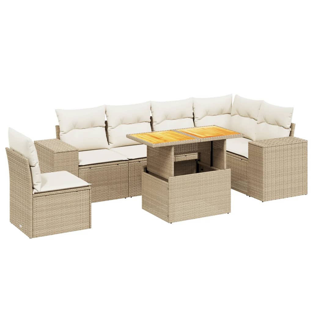 Thumbnail - vidaXL 7-tlg. Garten-Sofagarnitur mit Kissen Beige Poly Rattan