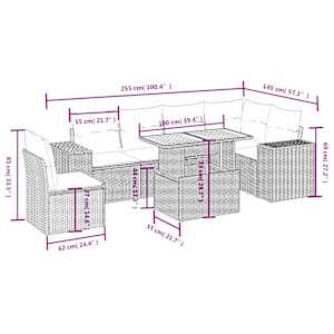 Vrtna sedežna garnitura 7-delna z blazinami bež poli ratan - slika 3