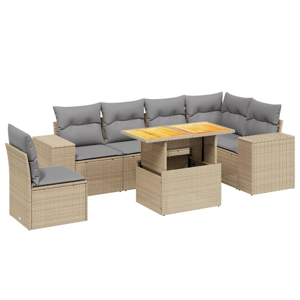 Thumbnail - vidaXL 7-tlg. Garten-Sofagarnitur mit Kissen Beige Poly Rattan