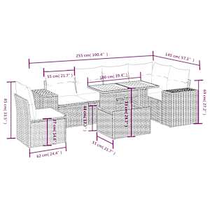 Vrtna sedežna garnitura 7-delna z blazinami bež poli ratan - slika 3