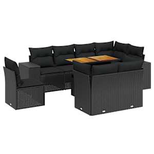 vidaXL 9-osaline aiadiivani komplekt patjadega, must, pol&uuml;rotang