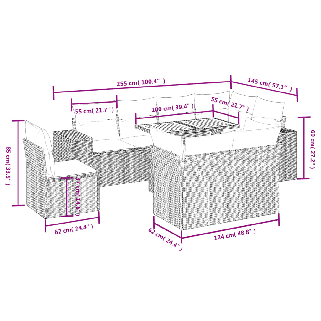 vidaXL 9-delige Loungeset met kussens poly rattan zwart afbeelding