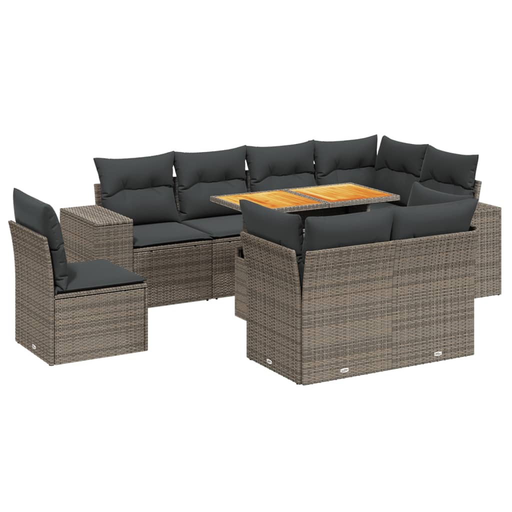 Thumbnail - vidaXL 9-tlg. Garten-Sofagarnitur mit Kissen Grau Poly Rattan