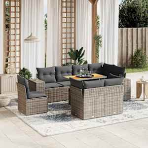 Vrtna sedežna garnitura 9-delna z blazinami siv poli ratan