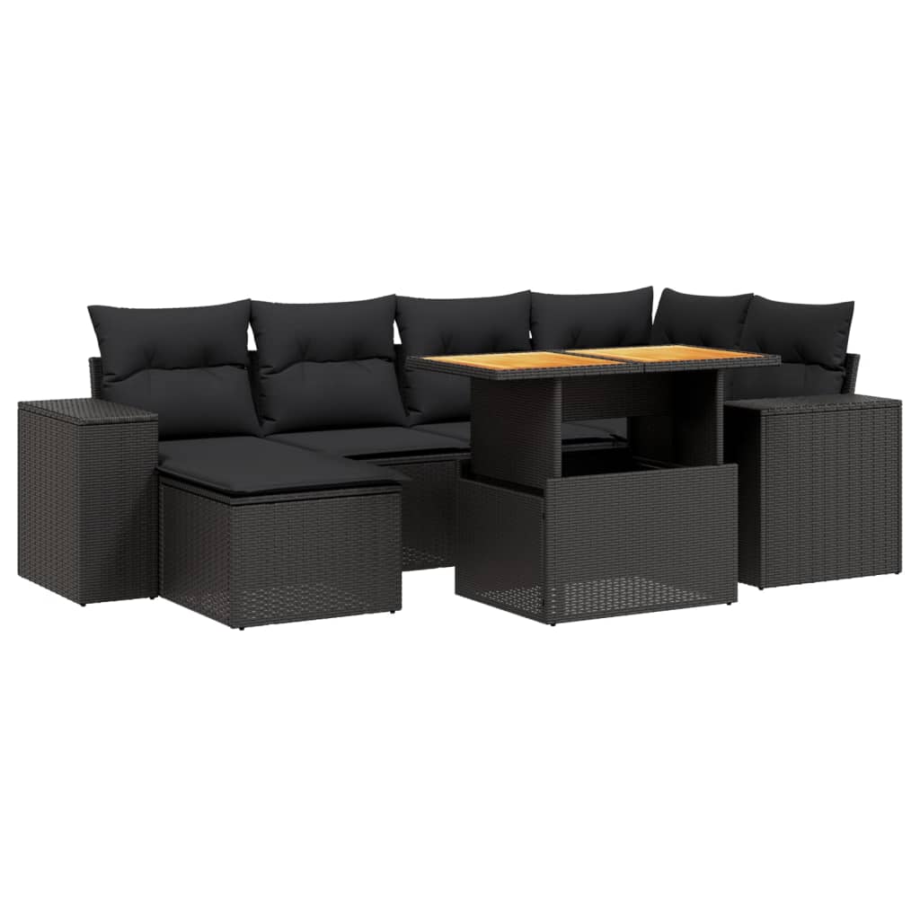 Thumbnail - vidaXL 7-tlg. Garten-Sofagarnitur mit Kissen Schwarz Poly Rattan