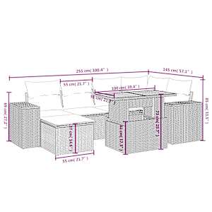Vrtna sedežna garnitura 7-delna z blazinami črn poli ratan - slika 3