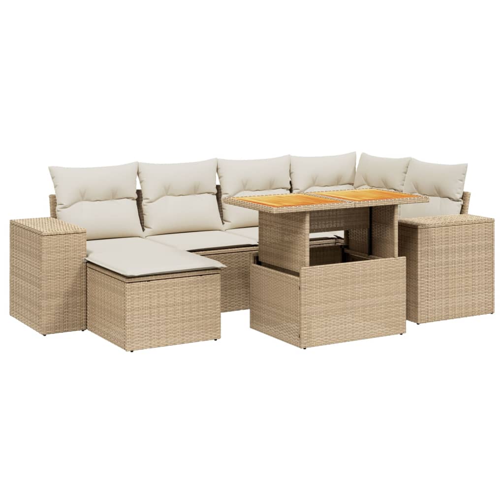 Thumbnail - vidaXL 7-tlg. Garten-Sofagarnitur mit Kissen Beige Poly Rattan