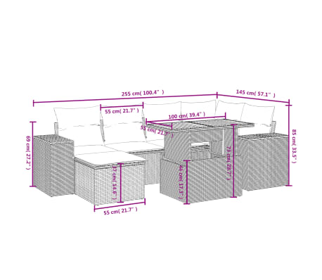 vidaXL Salon de jardin avec coussins 7 pcs beige r&eacute;sine tress&eacute;e