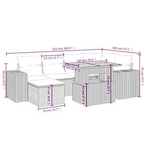 Vrtna sedežna garnitura 7-delna z blazinami bež poli ratan - slika 3