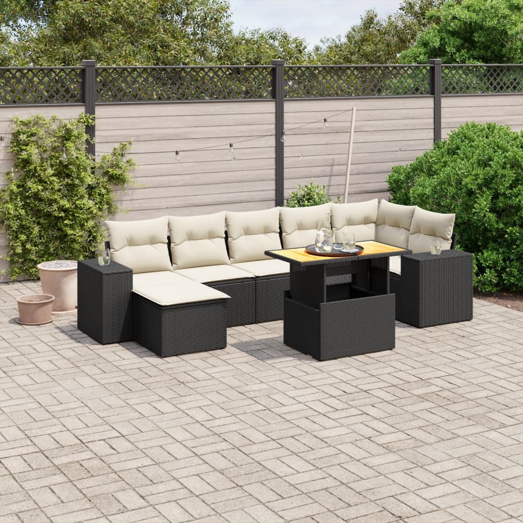 8-tlg. Garten-Sofagarnitur mit Kissen Schwarz Poly Rattan