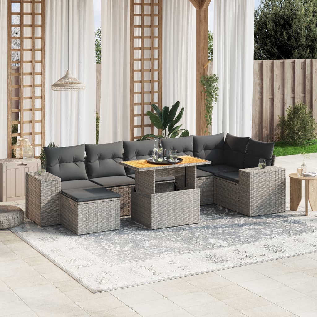 vidaXL 8-tlg. Garten-Sofagarnitur mit Kissen Grau Poly Rattan