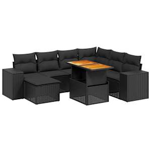 vidaXL 8-osaline aiadiivani komplekt patjadega, must, pol&uuml;rotang