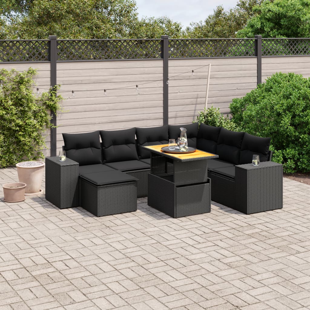 8-tlg. Garten-Sofagarnitur mit Kissen Schwarz Poly Rattan