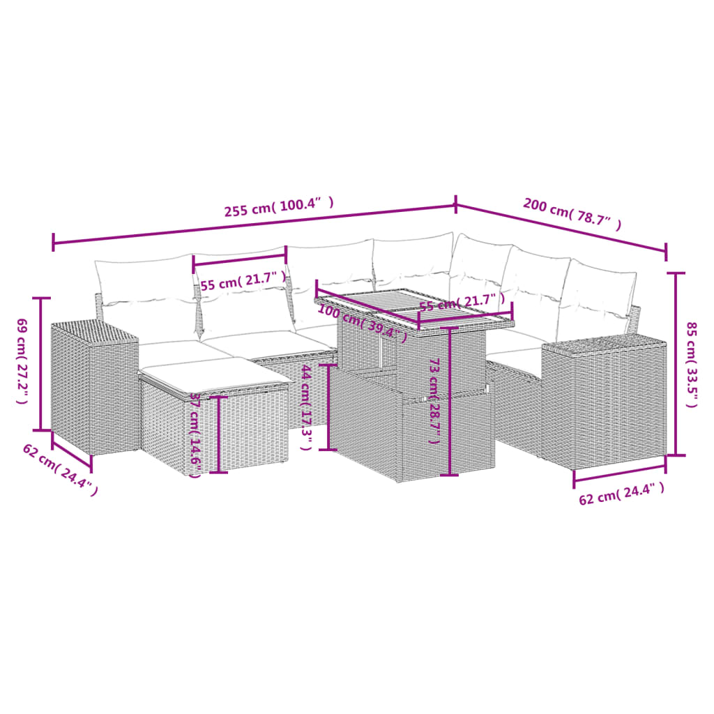 Set mobilier de grădină cu perne, 8 piese, negru, poliratan 3272750 - imagine 3
