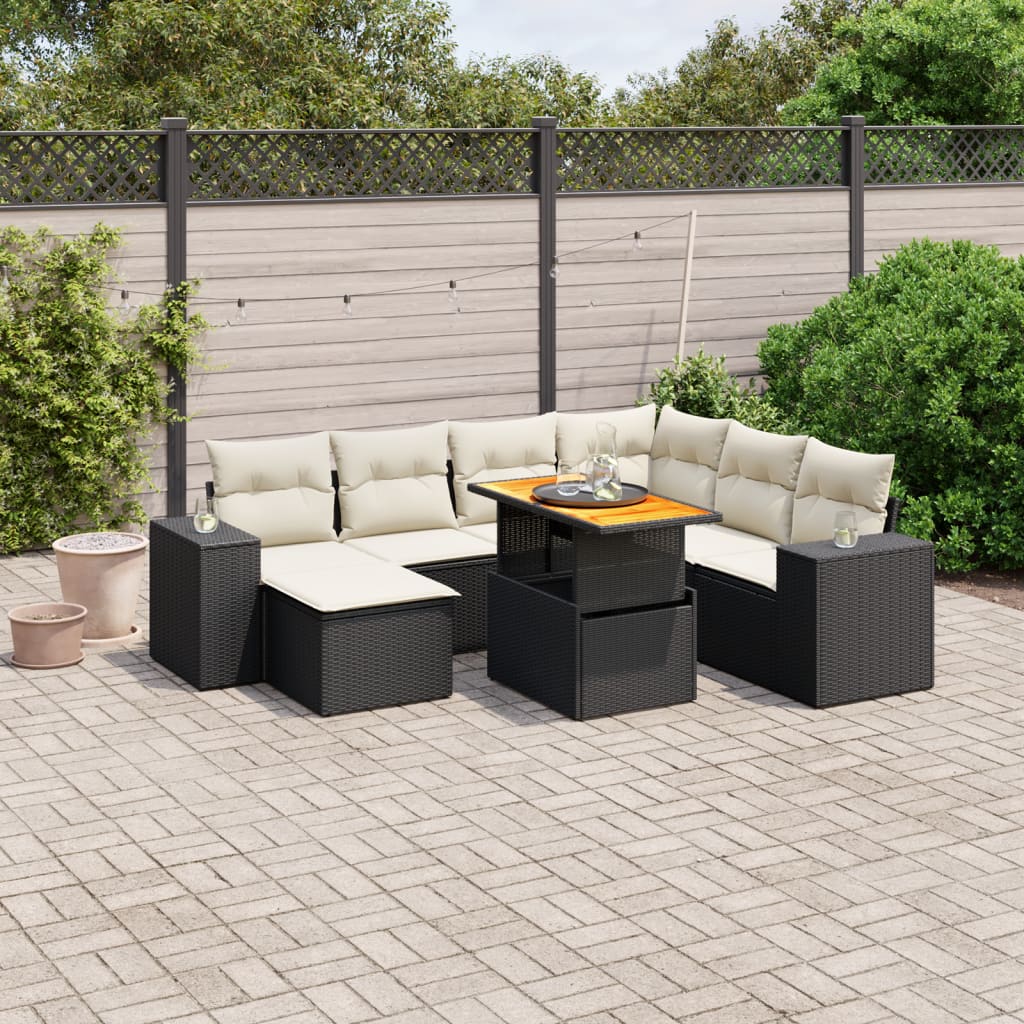 vidaXL 8-tlg. Garten-Sofagarnitur mit Kissen Schwarz Poly Rattan