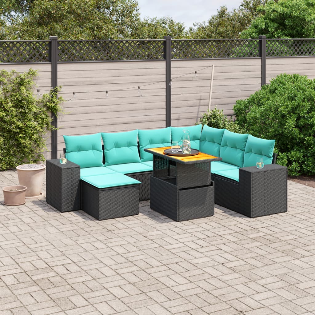 vidaXL Set canapele de grădină cu perne, 8 piese, negru, poliratan