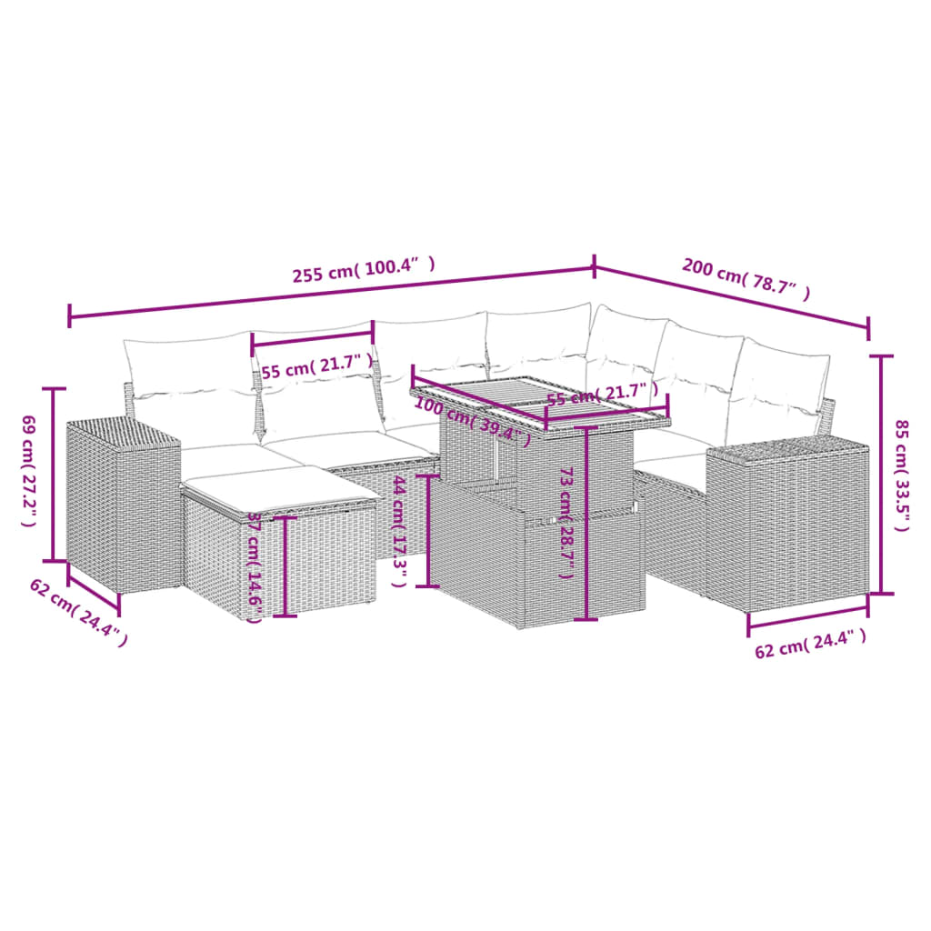 vidaXL 8-delige Loungeset met kussens poly rattan beige afbeelding