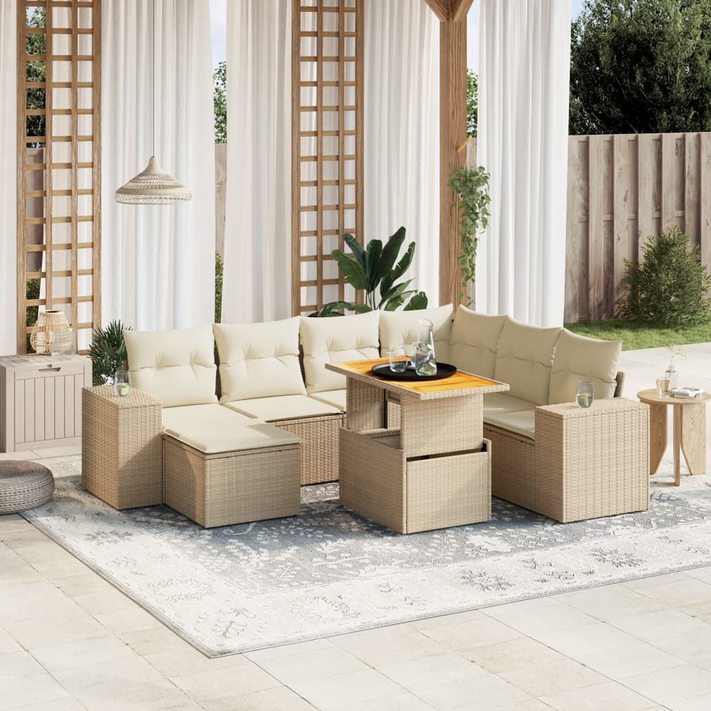 vidaXL 8-tlg. Garten-Sofagarnitur mit Kissen Beige Poly Rattan