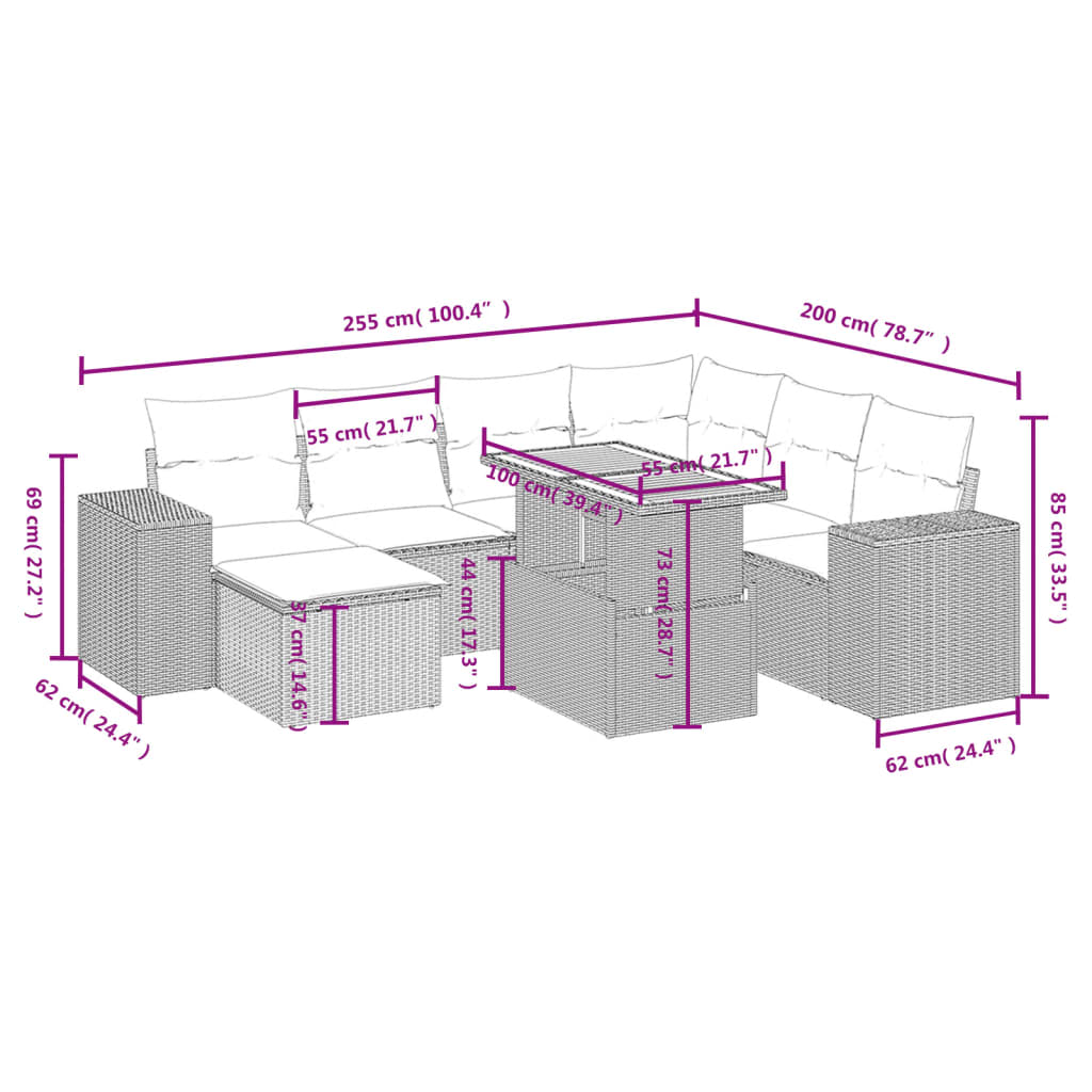 vidaXL 8-delige Loungeset met kussens poly rattan beige afbeelding