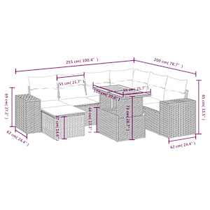 Vrtna sedežna garnitura 8-delna z blazinami bež poli ratan - slika 3