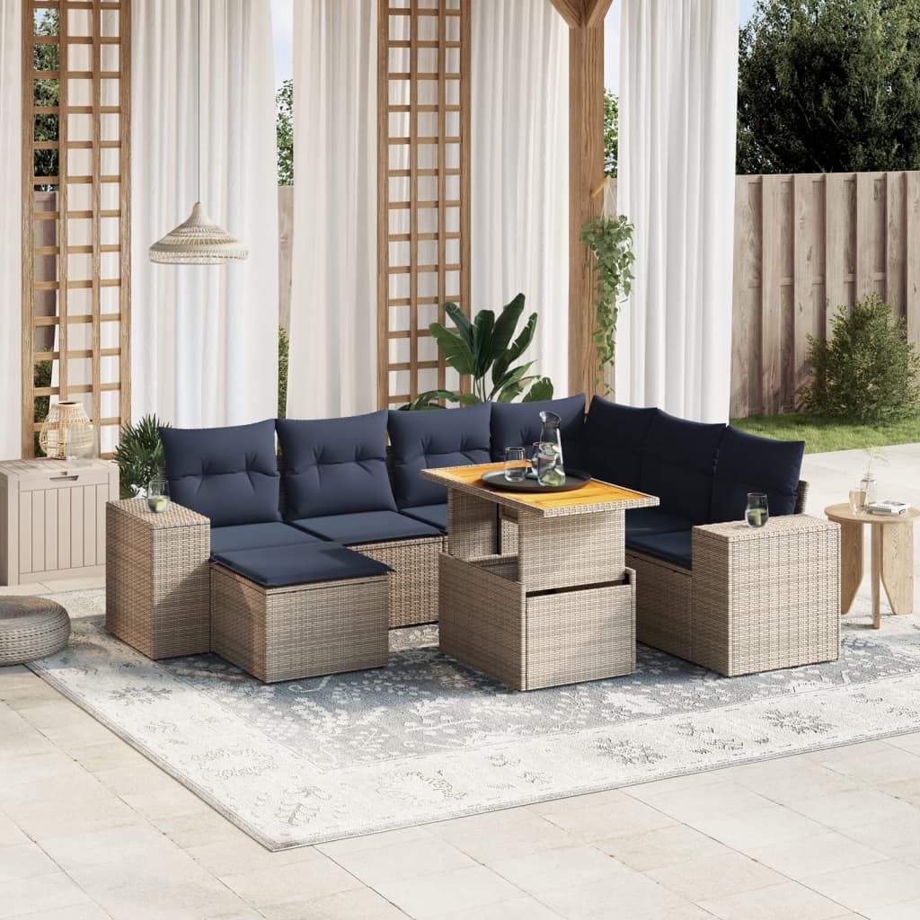 Set de sofás de jardín 8 pzas con cojines ratán sintético gris