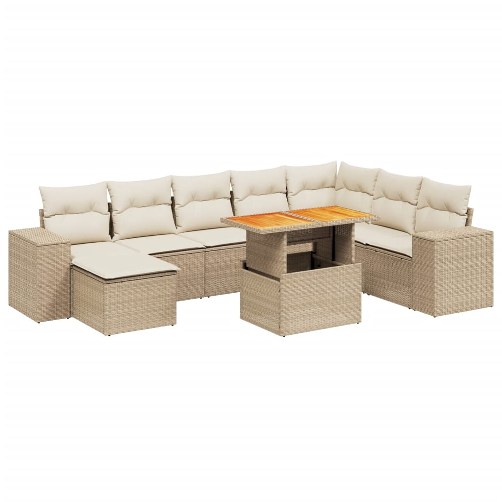 Thumbnail - vidaXL 9-tlg. Garten-Sofagarnitur mit Kissen Beige Poly Rattan
