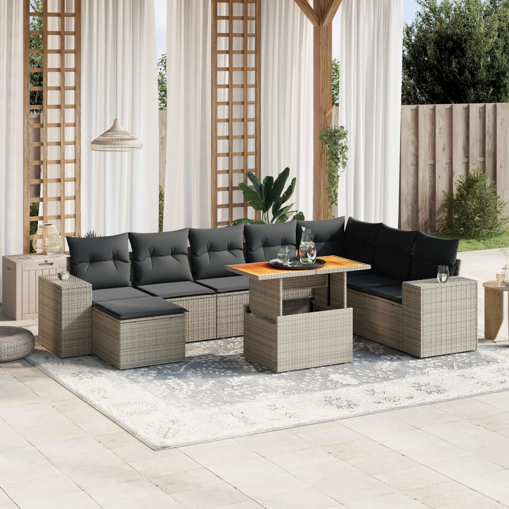 vidaXL 9-tlg. Garten-Sofagarnitur mit Kissen Grau Poly Rattan