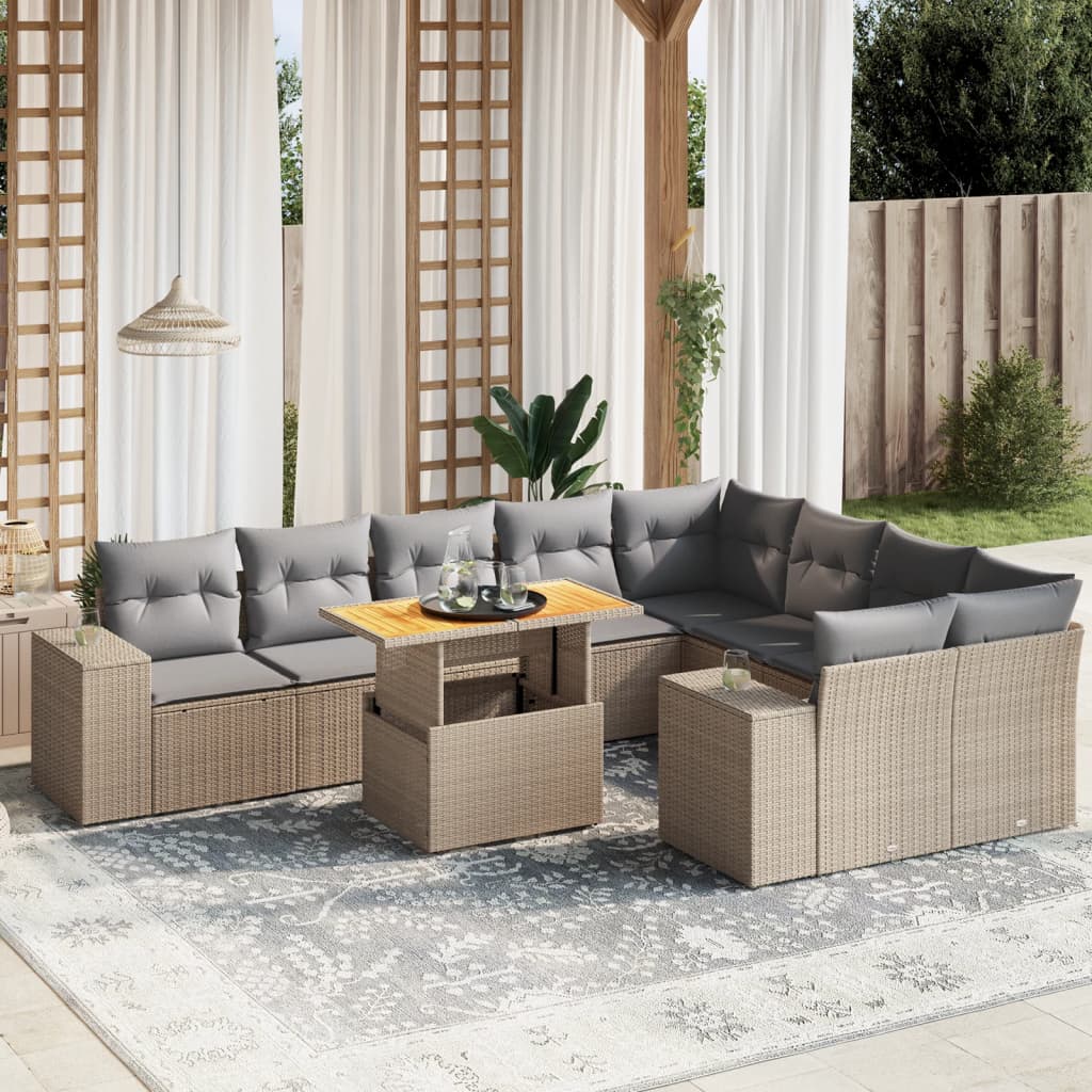 vidaXL Set canapele de grădină cu perne, 10 piese, bej, poliratan