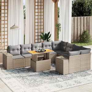 Vrtna sedežna garnitura 10-delna z blazinami bež poli ratan