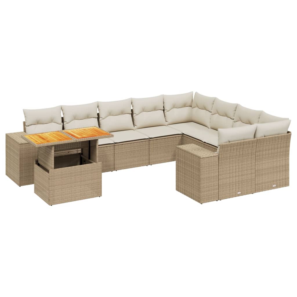 Thumbnail - vidaXL 10-tlg. Garten-Sofagarnitur mit Kissen Beige Poly Rattan