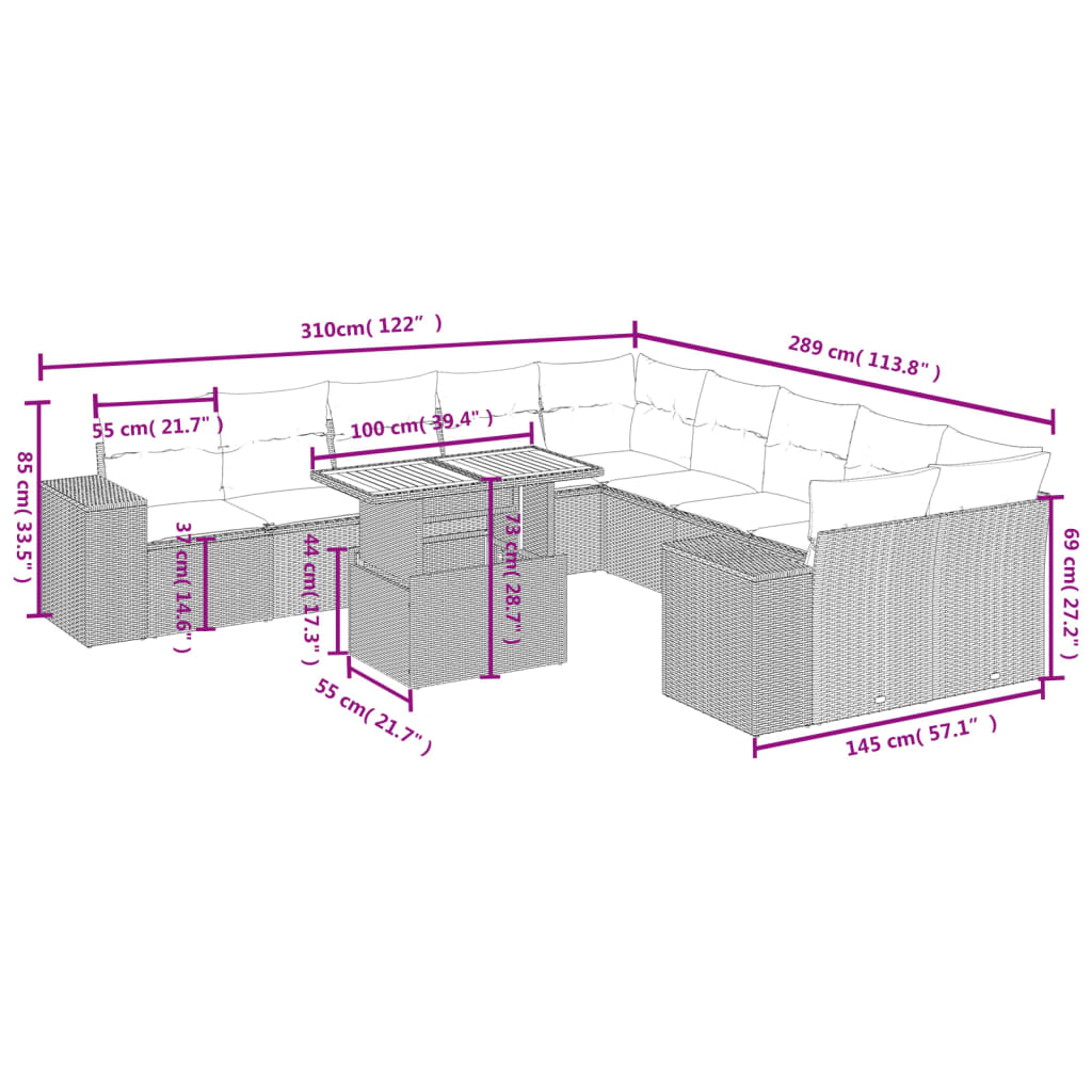 Thumbnail - vidaXL 11-tlg. Garten-Sofagarnitur mit Kissen Beige Poly Rattan