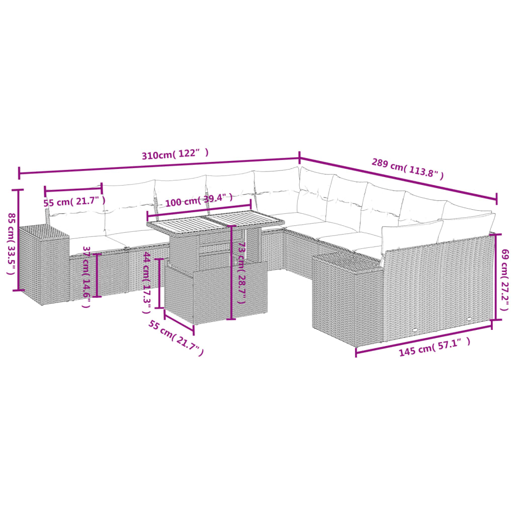 Thumbnail - vidaXL 11-tlg. Garten-Sofagarnitur mit Kissen Beige Poly Rattan