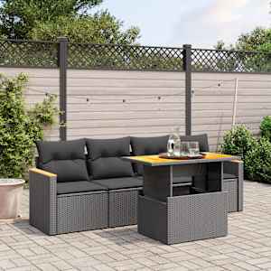 Vrtna sedežna garnitura 5-delna z blazinami črn poli ratan