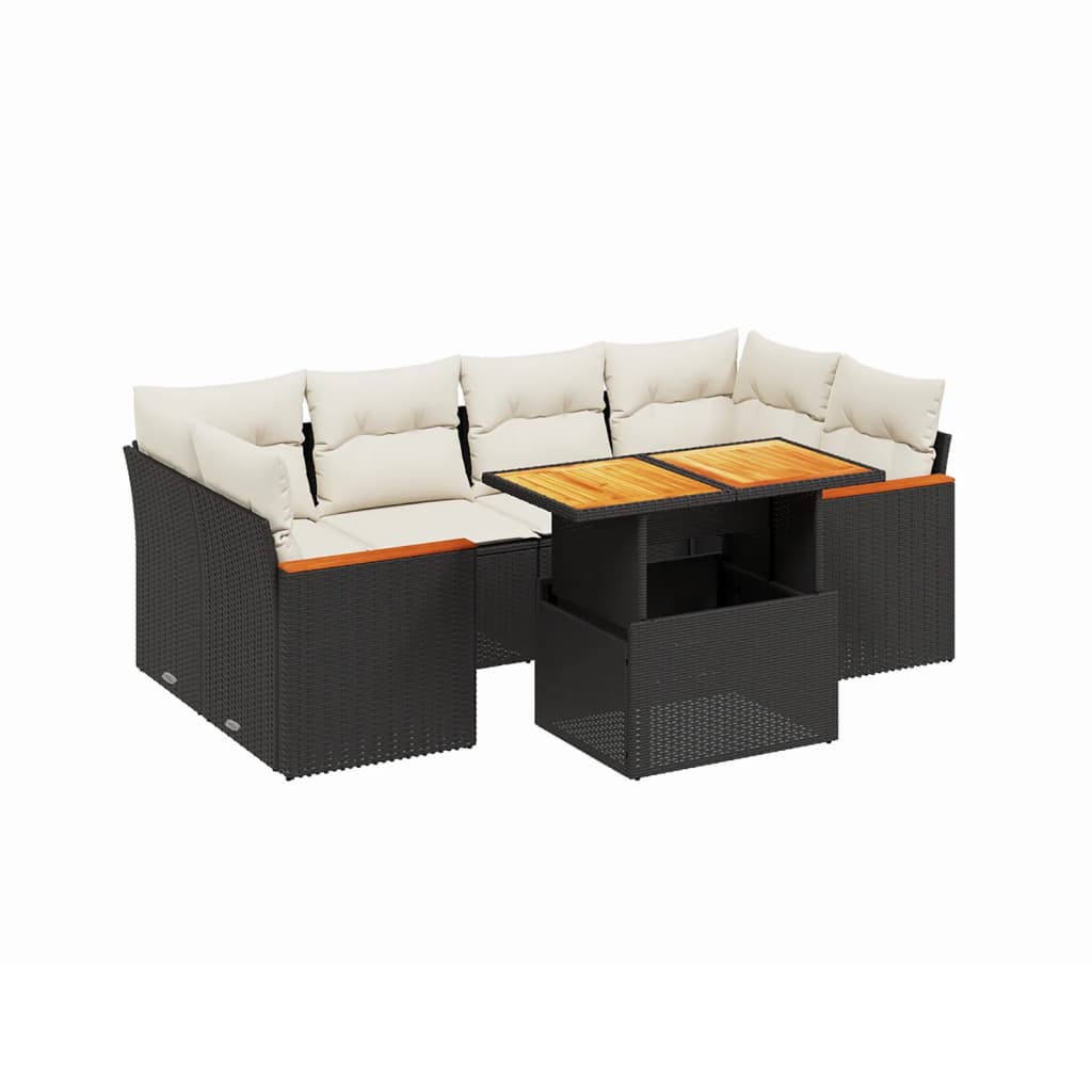 Thumbnail - vidaXL 7-tlg. Garten-Sofagarnitur mit Kissen Schwarz Poly Rattan