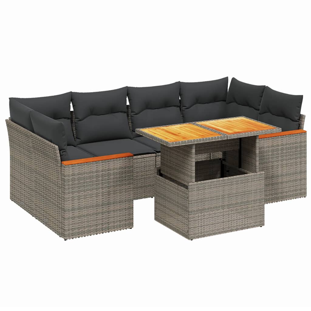 Thumbnail - vidaXL 7-tlg. Garten-Sofagarnitur mit Kissen Grau Poly Rattan