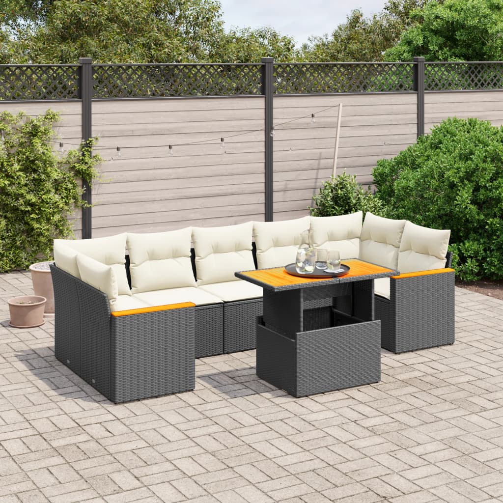 vidaXL 8-tlg. Garten-Sofagarnitur mit Kissen Schwarz Poly Rattan