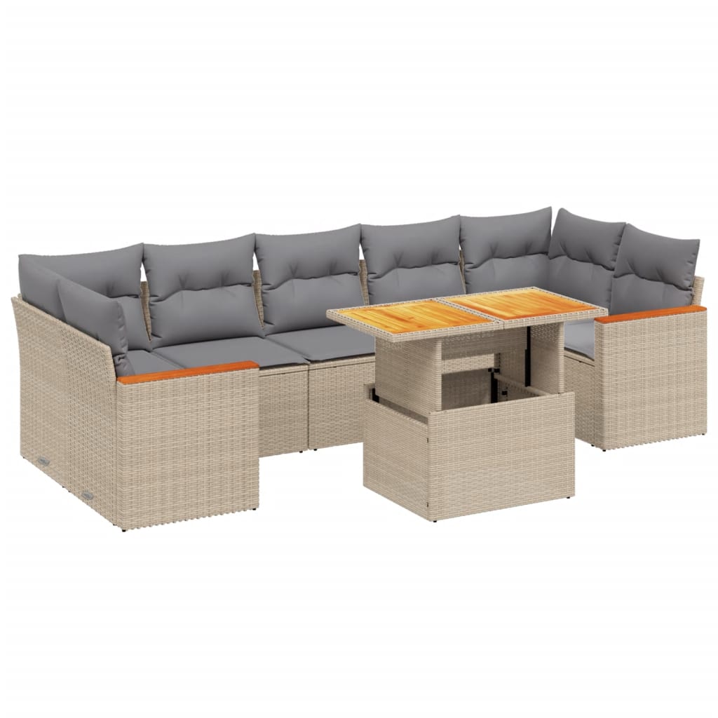 Thumbnail - vidaXL 8-tlg. Garten-Sofagarnitur mit Kissen Beige Poly Rattan