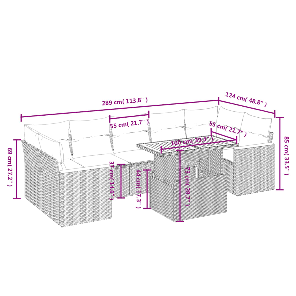 Thumbnail - vidaXL 8-tlg. Garten-Sofagarnitur mit Kissen Beige Poly Rattan
