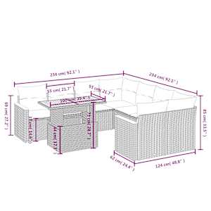 Vrtna sedežna garnitura 9-delna z blazinami črn poli ratan - slika 3