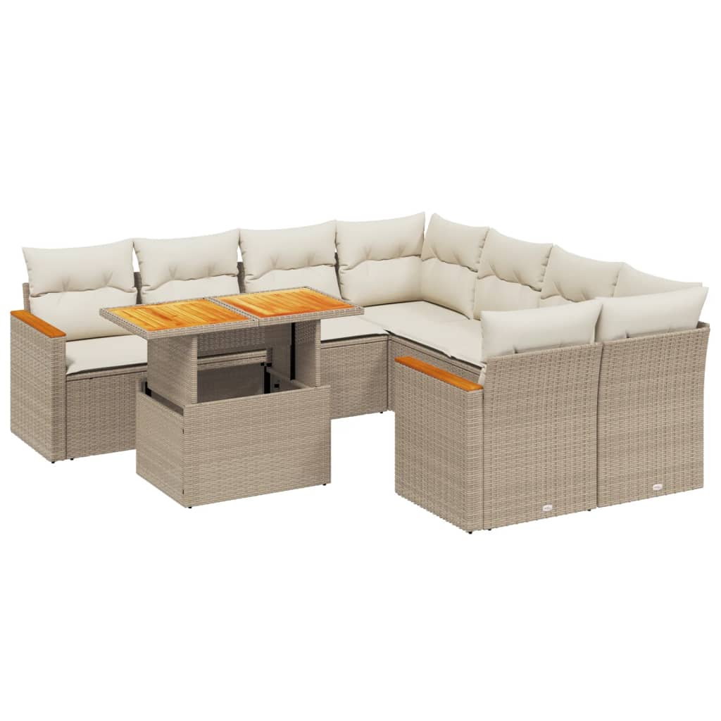 Thumbnail - vidaXL 9-tlg. Garten-Sofagarnitur mit Kissen Beige Poly Rattan