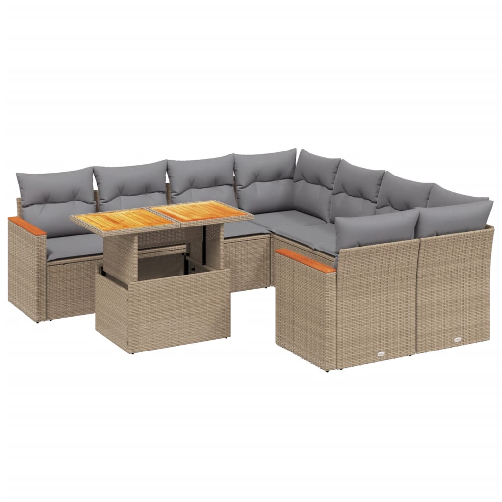 Thumbnail - vidaXL 9-tlg. Garten-Sofagarnitur mit Kissen Beige Poly Rattan