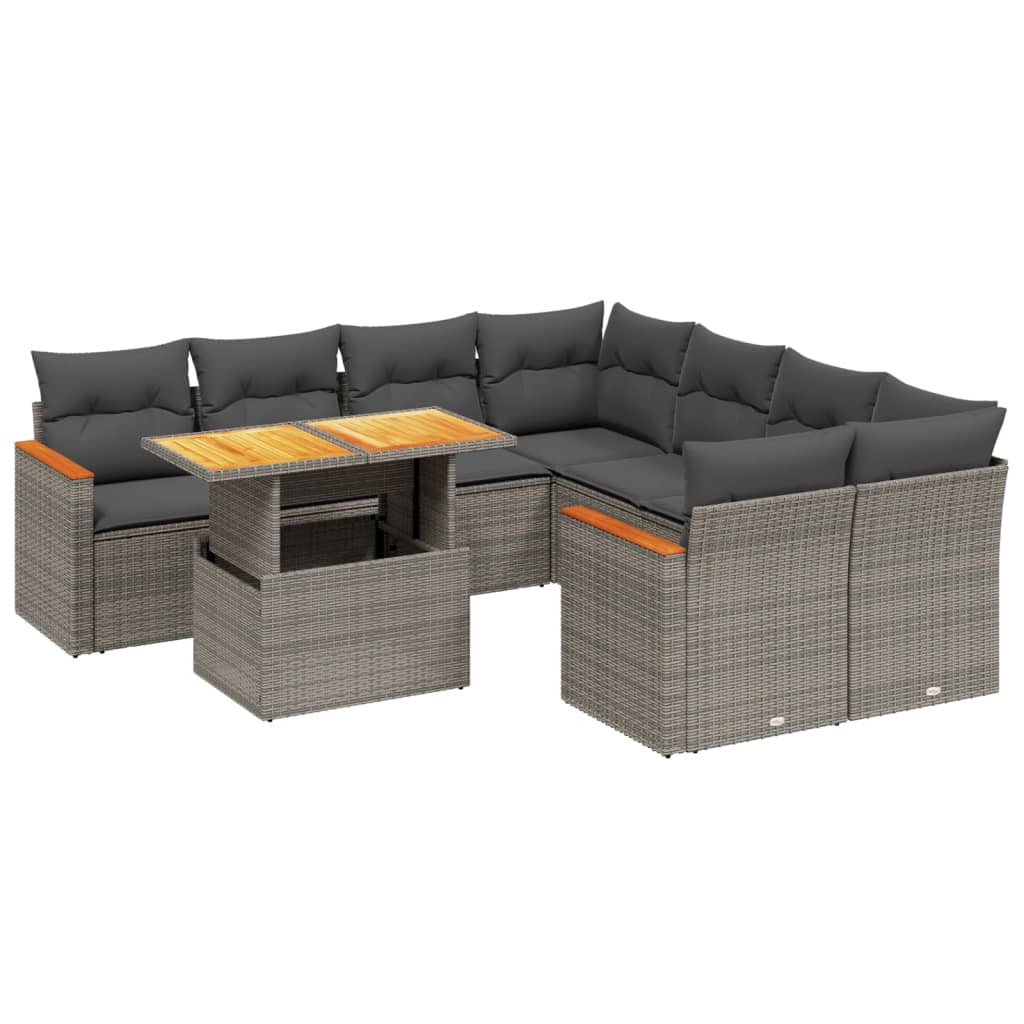 Thumbnail - vidaXL 9-tlg. Garten-Sofagarnitur mit Kissen Grau Poly Rattan
