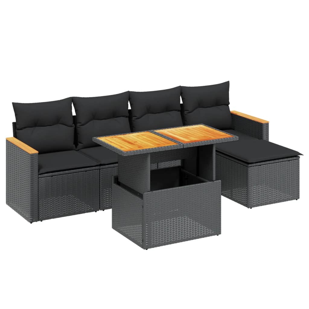 Thumbnail - vidaXL 6-tlg. Garten-Sofagarnitur mit Kissen Schwarz Poly Rattan
