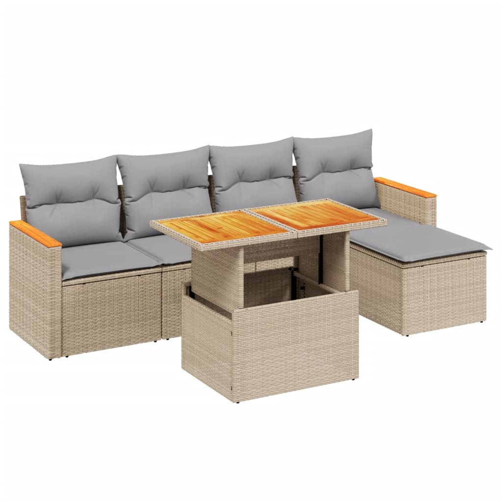 Thumbnail - vidaXL 6-tlg. Garten-Sofagarnitur mit Kissen Beige Poly Rattan
