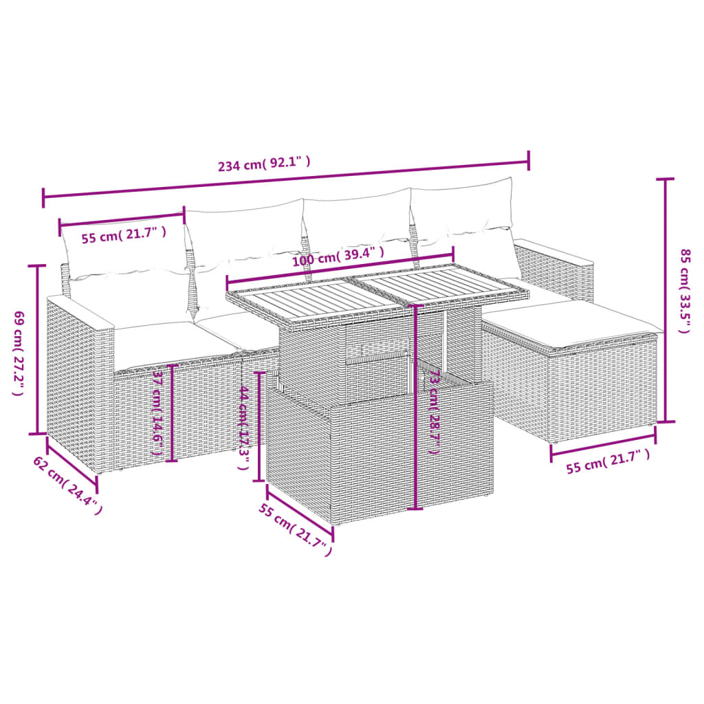 Set canapele de grădină cu perne, 6 piese, bej, poliratan 3273054 - imagine 3