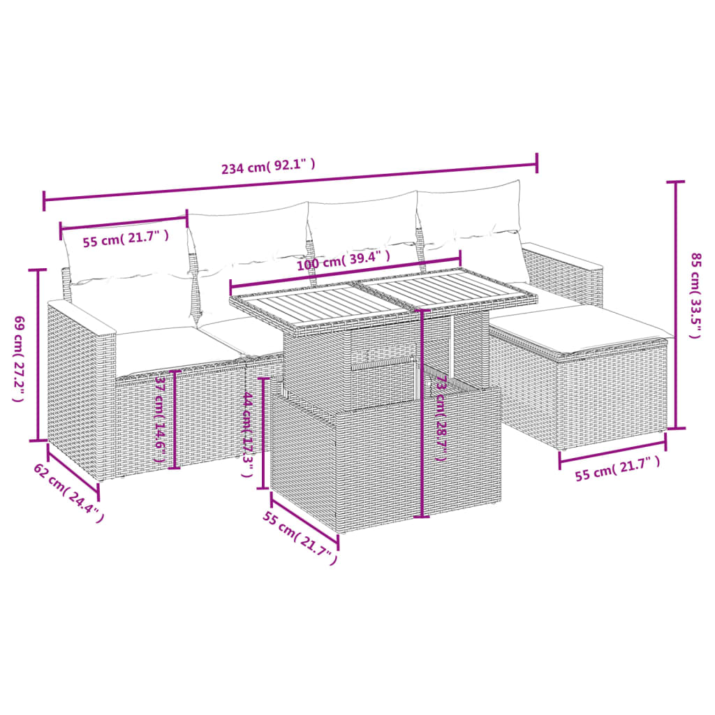 Set mobilier grădină cu perne, 6 piese, gri, poliratan 3273055 - imagine 3